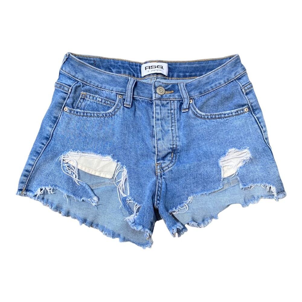 RSQ Vintage High Rise Light Wash Extreme Thigh Rip Jean Shorts Women’s Size 25
